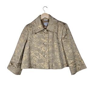 VTG Talbots Collection Cropped Jacket 10 Gold Metallic Jacquard Italian Fabric